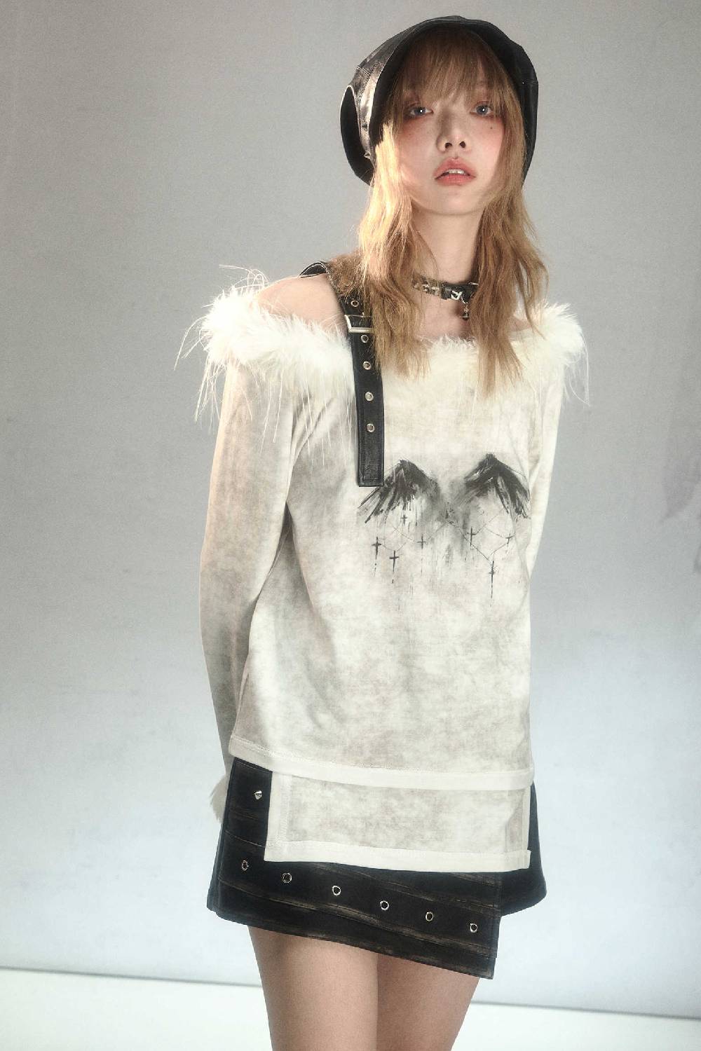 Off-Shoulder Fur Shirt