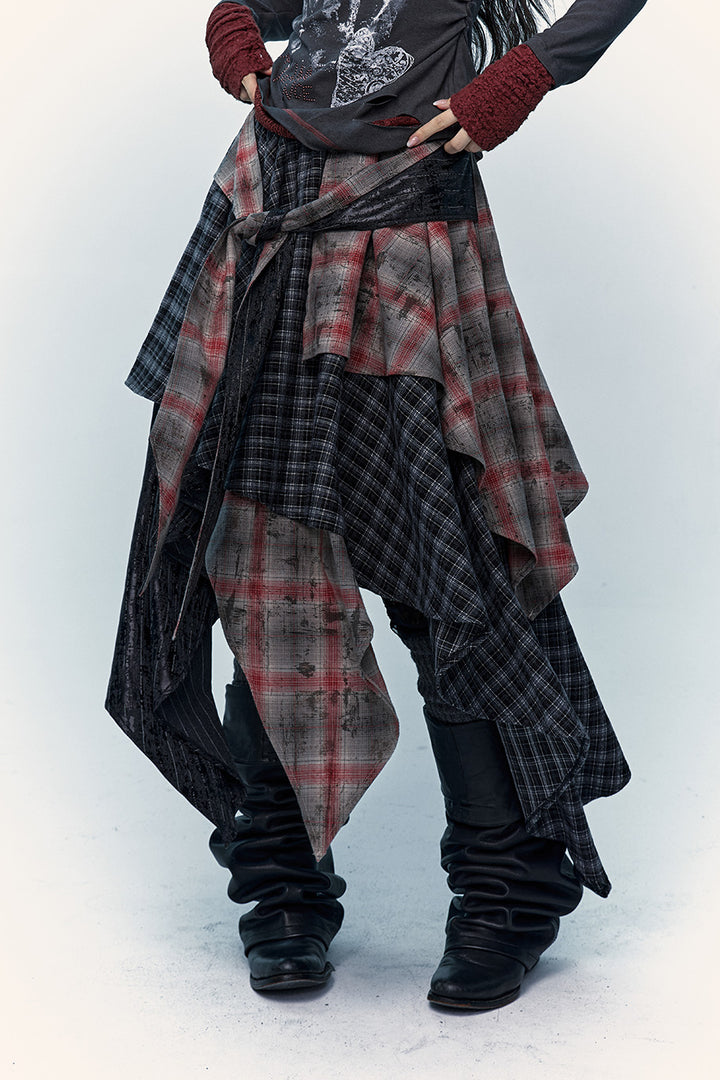 Irregular Plaid Maxi Skirt