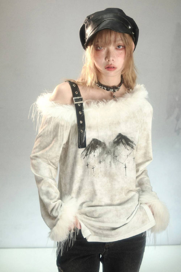 Off-Shoulder Fur Shirt