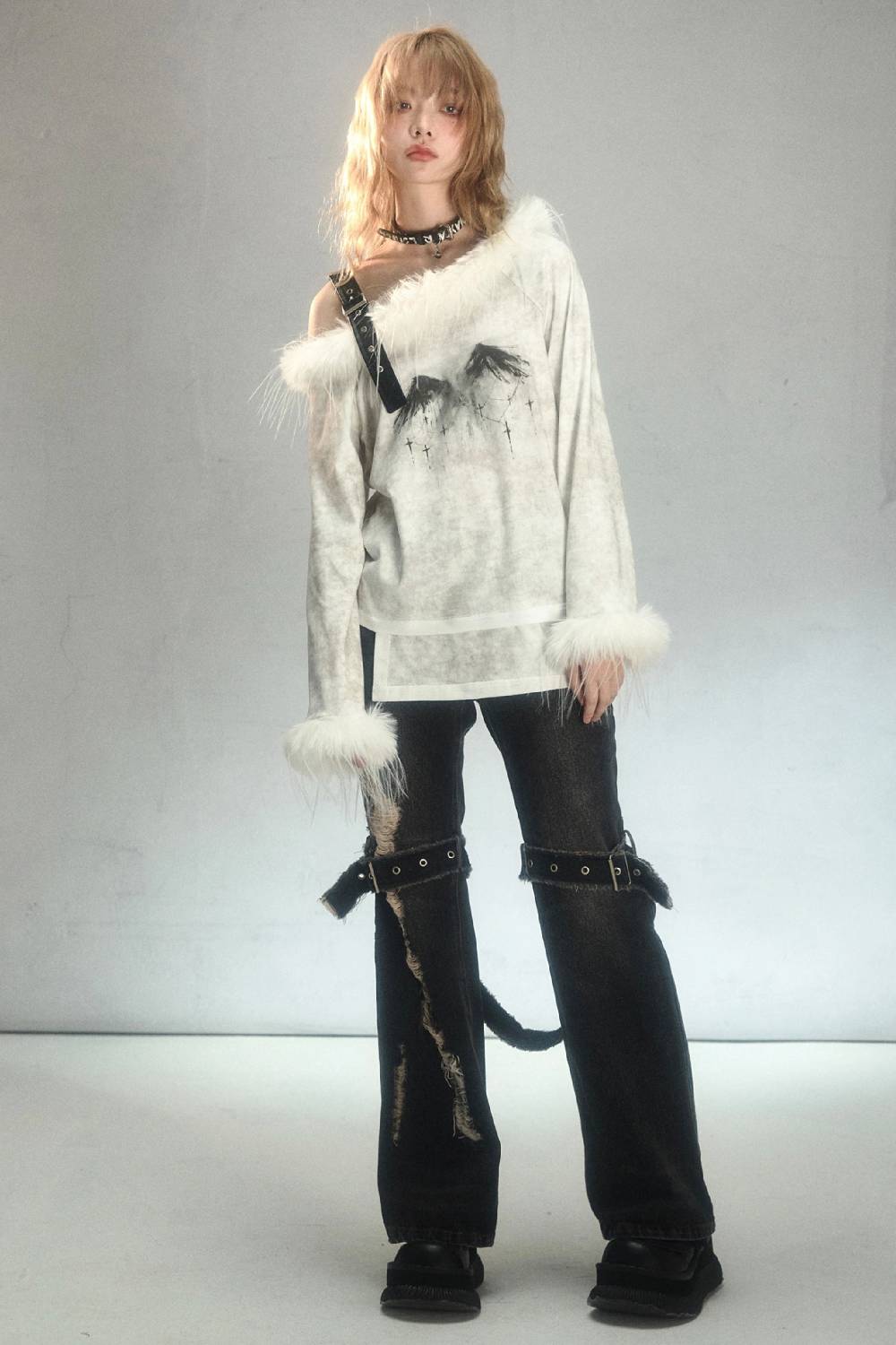 Off-Shoulder Fur Shirt