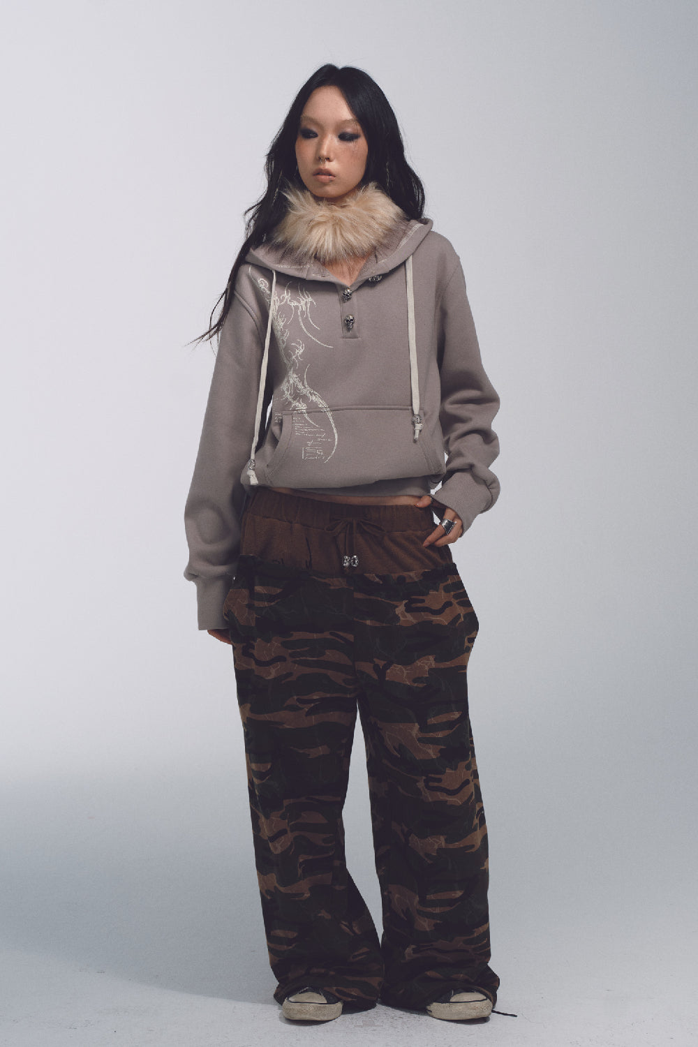 Wide-Leg Camo Sweatpants