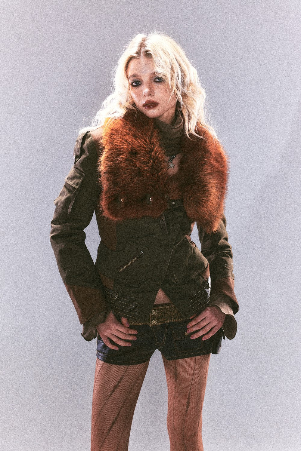 Fur-Collared Military Jacket