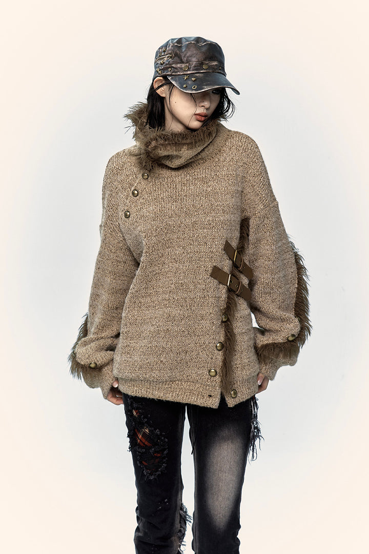 Fur-Trimmed Knit Pullover