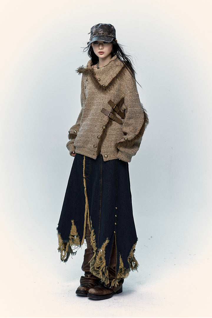 Fur-Trimmed Knit Pullover