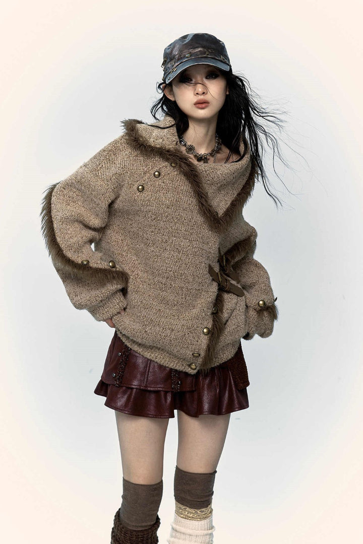 Fur-Trimmed Knit Pullover