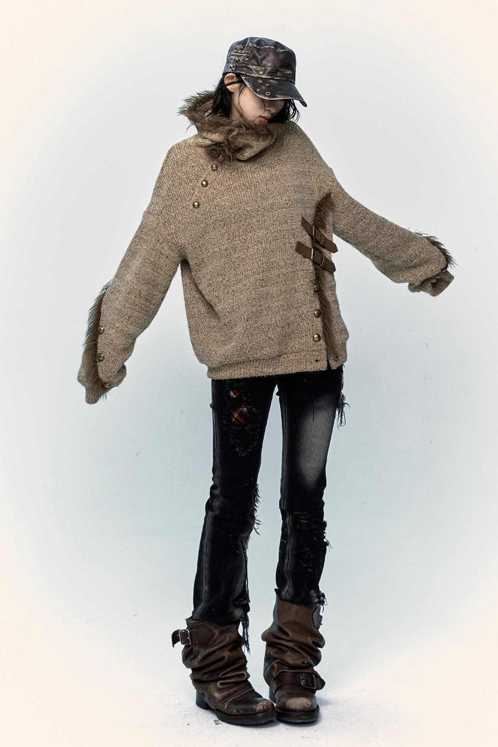 Fur-Trimmed Knit Pullover