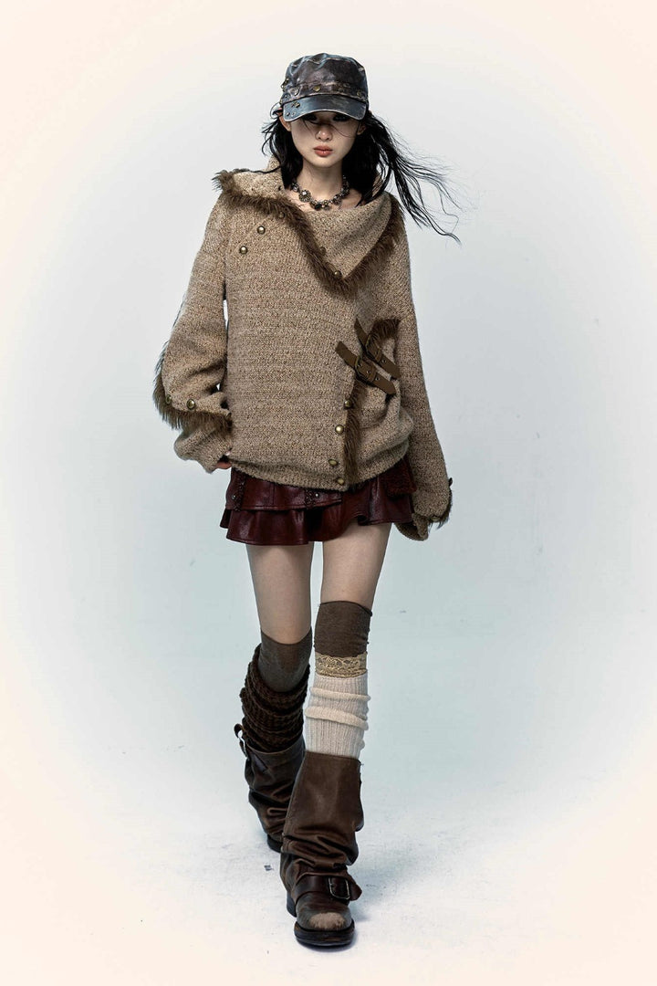 Fur-Trimmed Knit Pullover