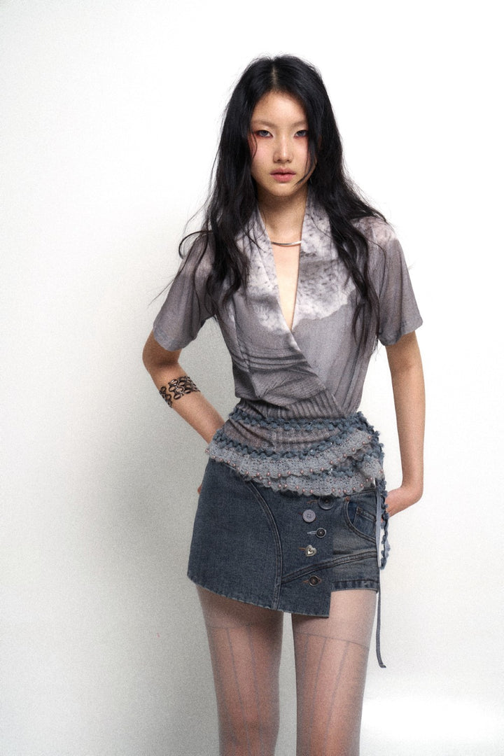 Low-Waist Denim Skort