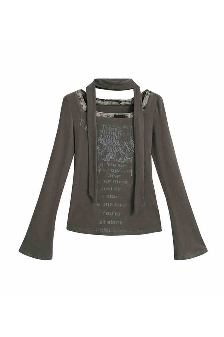 Bell-Sleeved Scarf Shirt