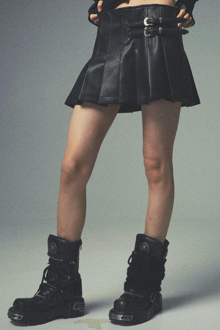 Pleated Leather Skirt - Pixie Rebels