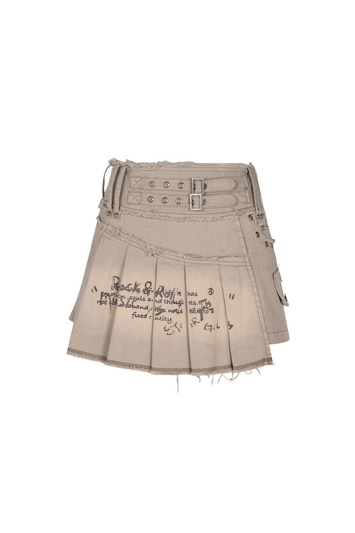 Asymmetric Denim Short Skirt with Graffiti Print - Pixie Rebels
