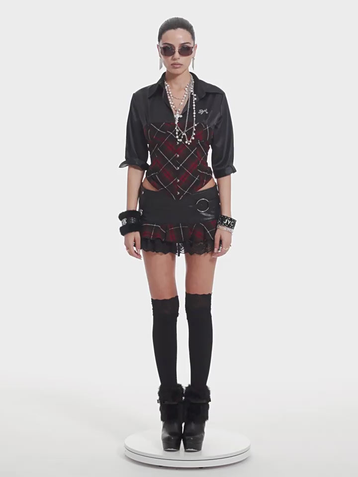 Valerie Plaid Leather Mini Skirt