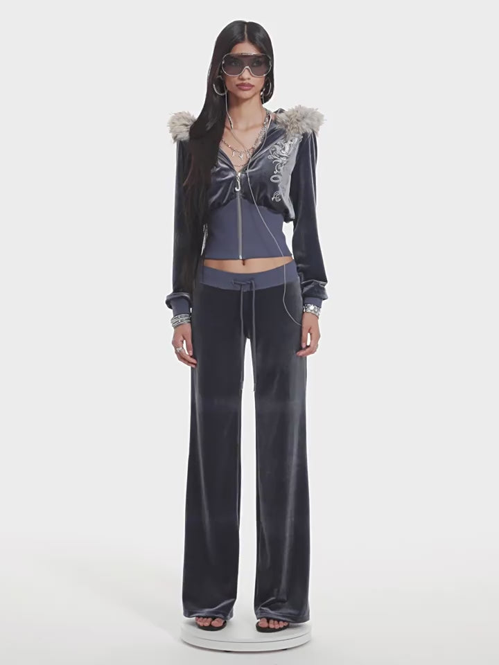 Elsa Fur-Trim Velvet Jacket