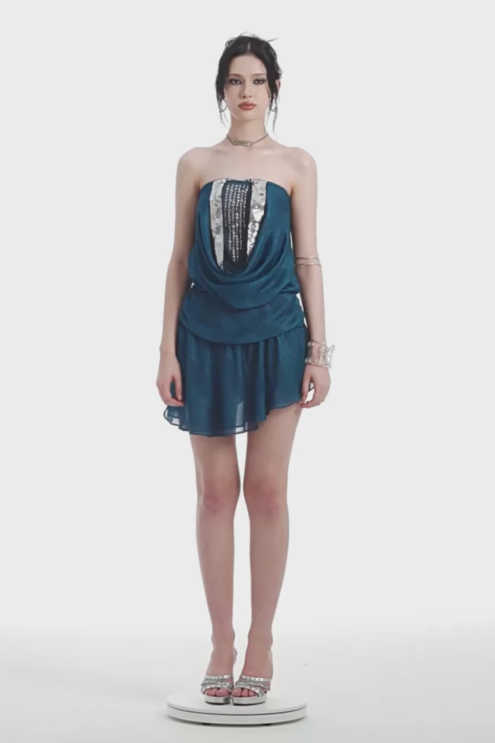 Sapphire Drape Tube Dress