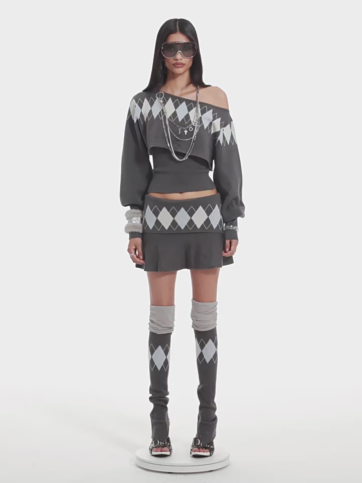 Amelie Knit Argyle Legwarmers