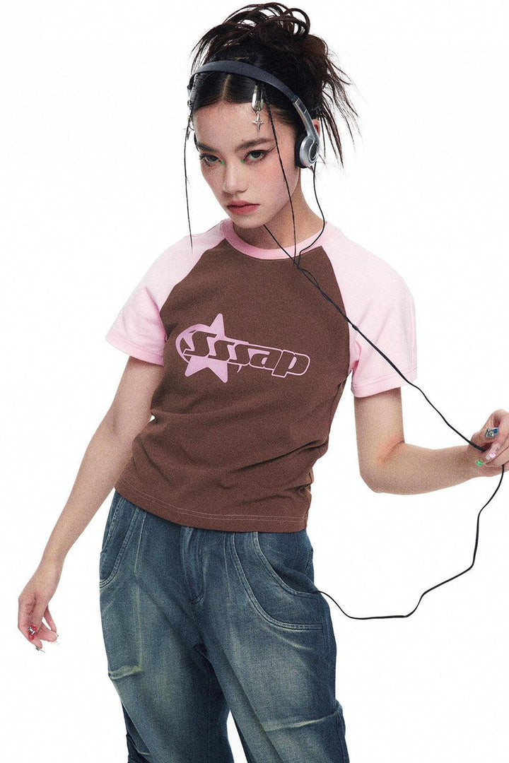 Retro Contrast Raglan Sleeve Tshirt - Pixie Rebels