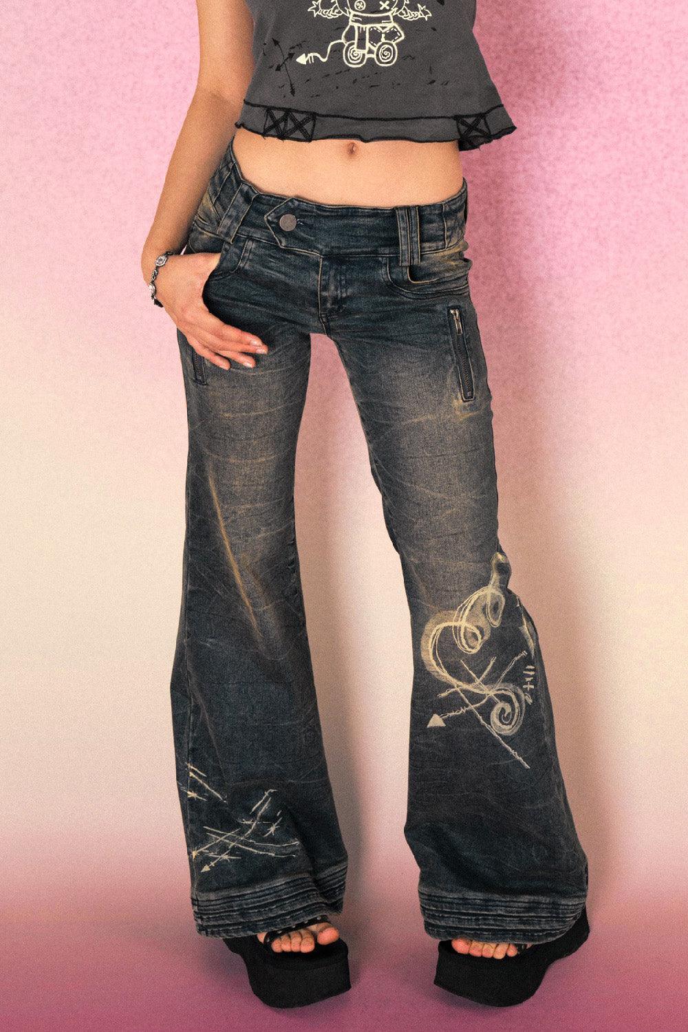 Retro Washed Flared Jeans - Pixie Rebels