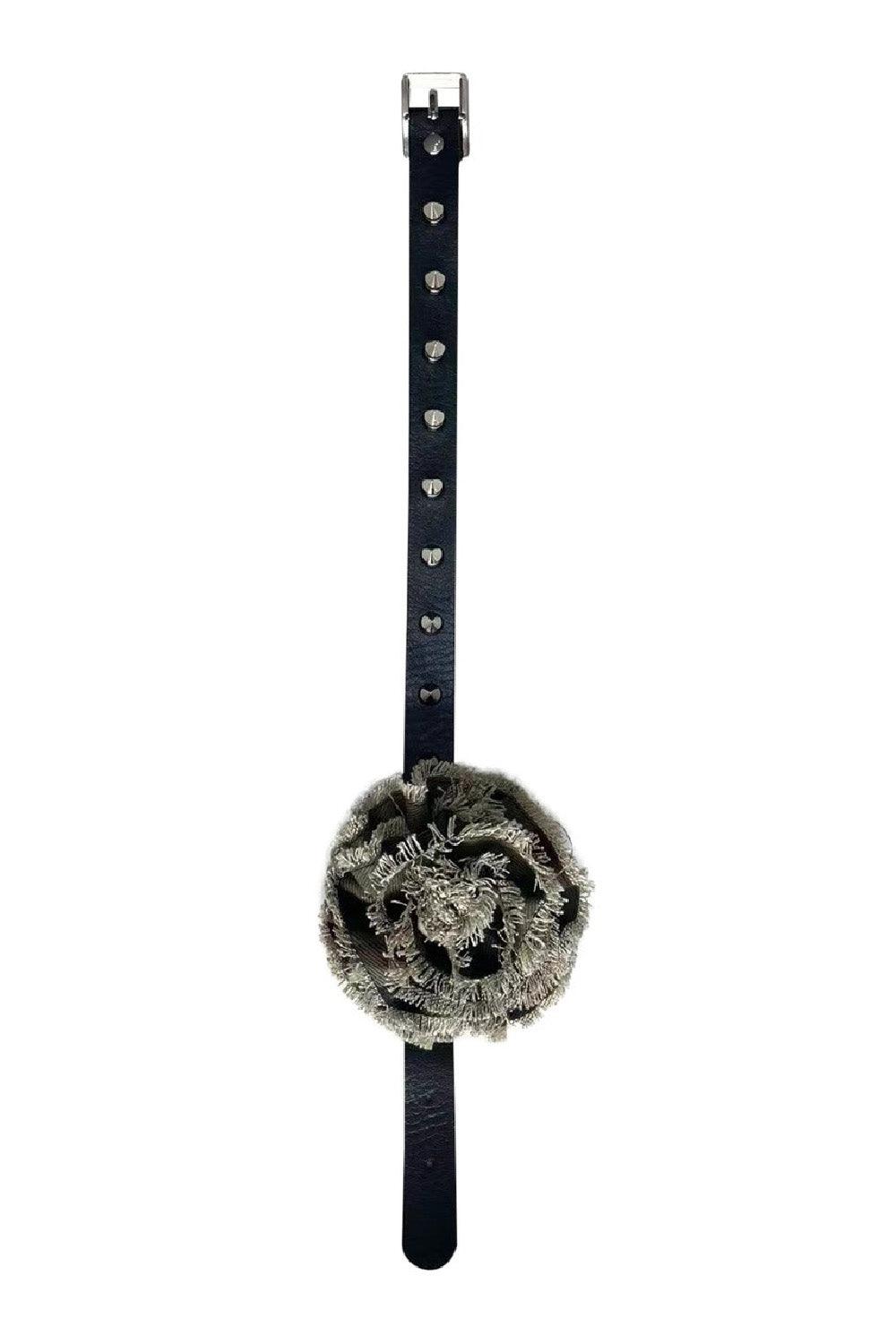 Rivet Leather Choker with Rose - Pixie Rebels
