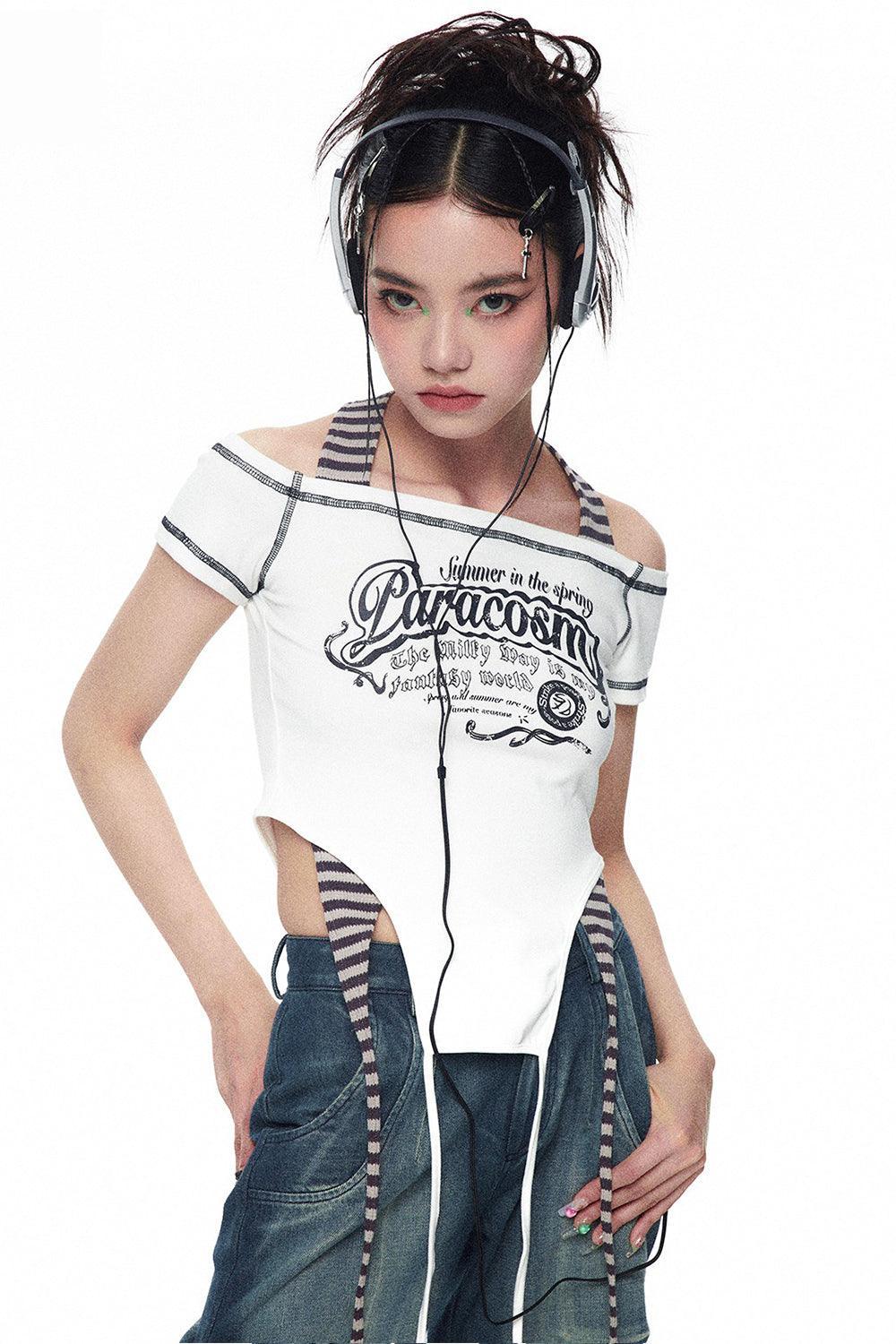 Striped Halter Neck Vintage Graphic Tshirt - Pixie Rebels