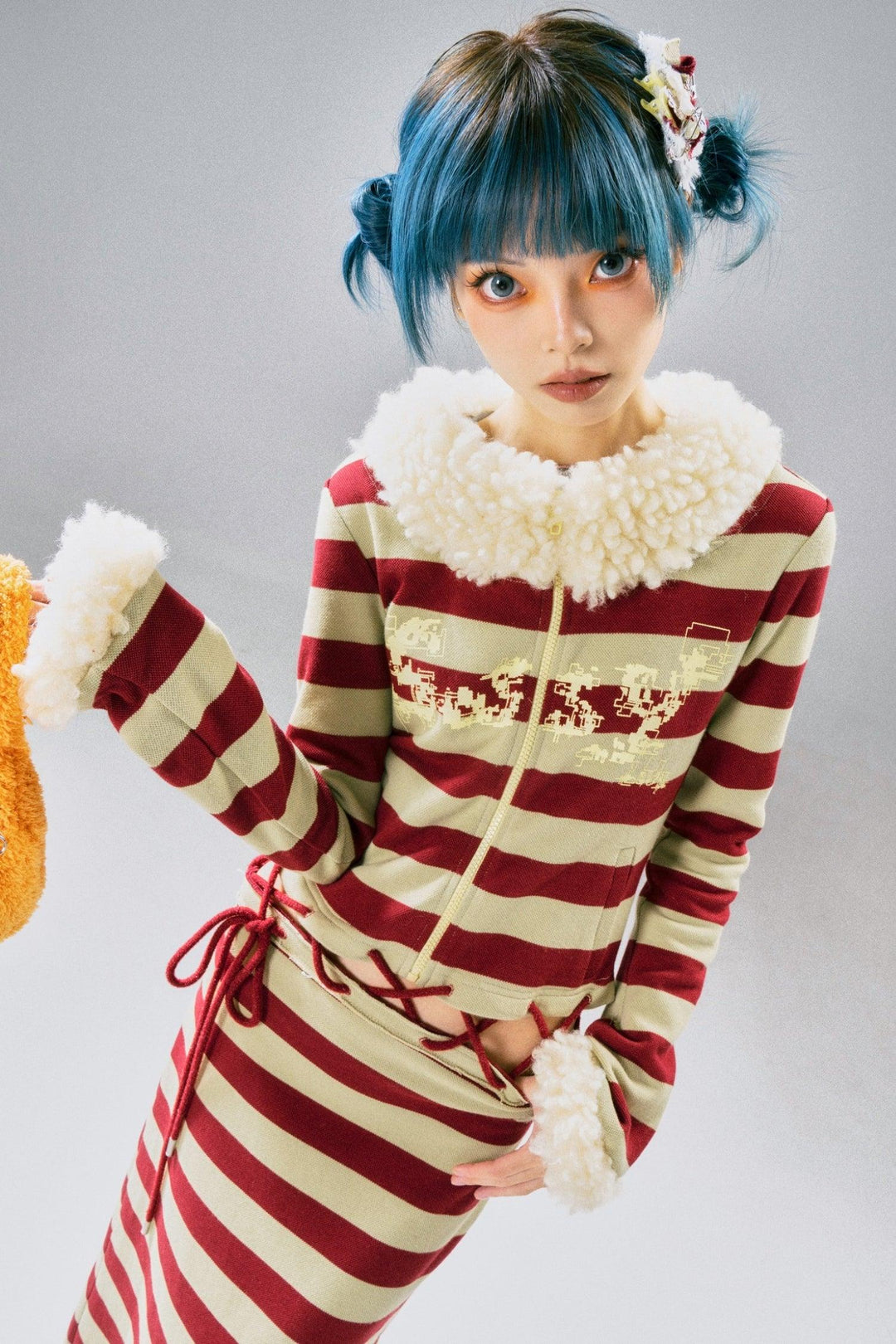 Striped Fluffy Collar Jacket - Pixie Rebels