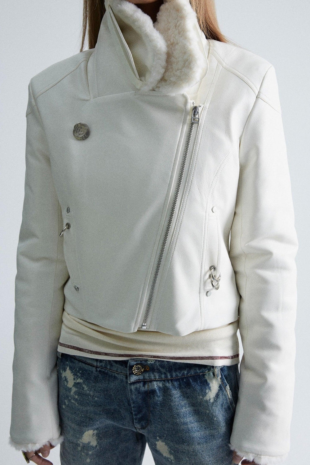 Thick Leather Jacket Beige - Pixie Rebels